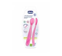 Chicco Cuchara Blanda De Silicona Con Forma Ergonómica 6M+ 2Ud, Color Rosa