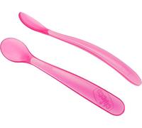 Chicco Cuchara Silicona Bebé, Set de 2 Cucharas Blandas para Bebés y Niños, Suaves y Flexibles con Mango Largo Curvo Ergonómico - Cuchara para Bebé Aprendizaje +6 Meses, 2 Piezas, Rosa