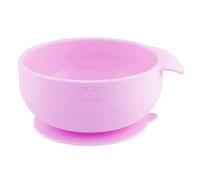 Chicco - Cuenco de silicona con ventosa para bebés, resistente, fácil de limpiar, plato para alimentos semilíquidos, con asa ergonómica, 6 meses, rosa claro