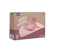 Chicco Easy Food - Juego de destete de silicona (4 piezas, con plato de ventosa antideslizante, juego de mesa, mini taza con borde inclinado y cuchara suave, 100% silicona libre de BPA