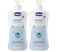 Chicco Gel de Baño Natural Sensation, Cosmética Bebés y Recién Nacidos 0 + Meses, Ingredientes Naturales, Limpia Piel y Cuerpo del Bebé, Envase Sostenible, 500 ml (Paquete de 2)