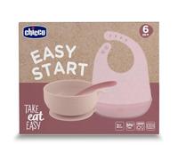 Chicco Juego de 3 baberos de silicona Easy Start 6 m+ con ventosa, antideslizante, babero con bolsillo y cuchara, suave, 100% silicona de grado alimenticio, sin BPA