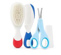 Chicco Juego de higiene para bebé, tijeras de acero inoxidable con capucha protectora, cepillo y peine con mango antideslizante, 0+ meses