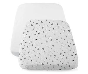 CHICCO Juego de Sábanas Bajeras Compatibles con CHICCO Next2Me, 2 Piezas, 50 x 83 cm, Algodón, 2 Sábanas Minicuna con Bordes Elásticos, Accesorios Recién Nacido +0 Meses, Blanco y Gris