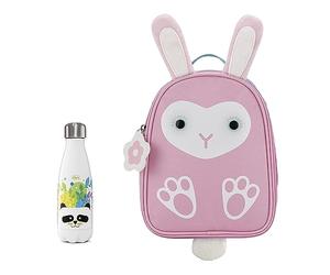Chicco Kit de Bolsa Térmica Conejo y Botella Térmica Panda, Set Compuesto por Porta Alimentos Térmico y Botella Acero Inoxidable 350ml, Niños y Niñas 2 años +, Diseño Conejo Rosa