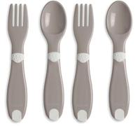 Chicco Mis Primeros Cubiertos En Plástico, Cubiertos Para Niños, Tenedor Y Cuchara, Pequeño, Ligero, Fácil de Agarrar, Acabado Antideslizante, 12M+, 2 Piezas, 0% BPA, Gris (Paquete de 2)