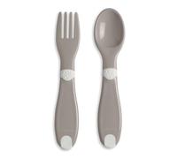 Chicco Mis Primeros Cubiertos En Plástico, Cubiertos Para Niños, Tenedor Y Cuchara, Pequeño, Ligero, Fácil de Agarrar, Acabado Antideslizante, 12M+, 2 Piezas, 0% BPA, Gris