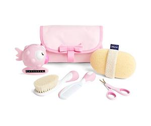 Chicco My First Beauty Set 5en1, Set de Higiene Chicco para Recién Nacidos, Productos para Higiene Niños, Peine, Cepillo,Tijeras para Uñas, Termómetro y Esponja de Baño, Accesorios Bebés 0 Meses, Rosa