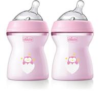 Chicco NaturalFeeling Biberón Anticólicos 2+ Meses, 250 ml, con Tetina Inclinada de Silicona Suave y Doble Válvula Anti Cólicos, Alimentación Natural y Lactancia Mixta - Rosa (Paquete de 2)