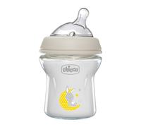 Chicco NaturalFeeling Biberón de Cristal Anticólicos 0 Meses, 150 ml, con Tetina Inclinada de Silicona Suave y Doble Válvula Anti Cólicos, Alimentación Natural y Lactancia Mixta, Vídrio