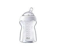 Chicco NaturalFeeling Biberón de Cristal Anticólicos 0 Meses, 250 ml, con Tetina Inclinada de Silicona Suave y Doble Válvula Anti Cólicos, Alimentación Natural y Lactancia Mixta - Vídrio