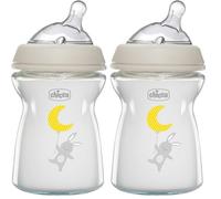 Chicco NaturalFeeling Biberón de Cristal Anticólicos 0 Meses, 250 ml, con Tetina Inclinada de Silicona Suave y Doble Válvula Anti Cólicos, Alimentación Natural y Lactancia Mixta - Vídrio