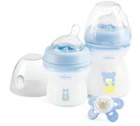 Chicco NaturalFeeling Set Biberón Anticólicos y Chupete 0 Meses, 150 ml, Silicona Suave y Doble Válvula Anti Cólicos, Alimentación Natural y Lactancia Mixta, Azul