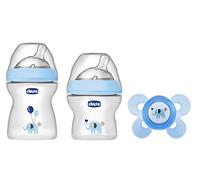 Chicco NaturalFeeling - Set de regalo con 2 biberones y chupete de silicona para bebé de 0 meses en adelante, color azul