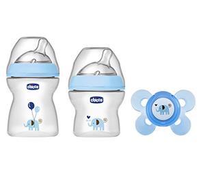 Chicco NaturalFeeling - Set de regalo con 2 biberones y chupete de silicona para bebé de 0 meses en adelante, color azul