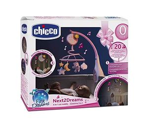 Chicco Next2Dreams Carrusel Móvil Bebé con Luces y Música - 3 en 1 Compatible con la Cuna Next2Me o Minicunas Colecho, Efectos de Sonido, Proyector de Luz Nocturna y Música Clásica 0+ Meses, Rosa