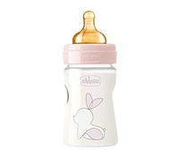 Chicco ORIGINAL TOUCH Biberón Anticólicos con Tetina de Látex 100% Natural, Biberón con Flujo Lento 0+ Meses, Biberón de Plástico de 150 ml para Recién Nacidos, Rosa
