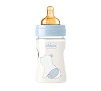 Chicco ORIGINAL TOUCH Biberón Anticólicos con Tetina de Látex 100% Natural, Biberón con Flujo Lento 0+ Meses, Biberón de Plástico de 150 ml para Recién Nacidos, Azul