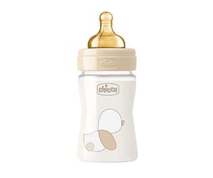 Chicco ORIGINAL TOUCH Biberón Anticólicos con Tetina de Látex 100% Natural, Biberón con Flujo Lento 0+ Meses, Biberón de Plástico de 150 ml para Recién Nacidos, Cristal Vidrio Gris