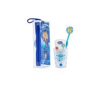 Chicco Pack Cepillo Dental Azul León + Dentífrico Fresa 50ml + Estuche + Vaso