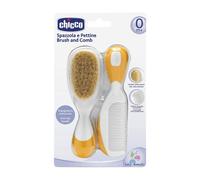 Chicco Pack Cepillo y Peine de Pelo Natural Naranja 0 M+