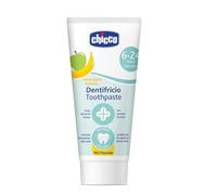 Chicco Pasta de Dientes Contra las Caries y Baja Abrasividad, Sabor Manzana y Plátano, Para un Rutina Diaria, Desde 6 Meses