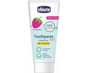 Chicco Pasta de Dientes de Fresa para Dientes Sensible de Baja Abrasión con Flúor, Xilitol, Sin Conservantes, Ayuda a Prevenir Caries y Eliminar Placa - Pasta de Dientes para Niños +1 Año, 50 ml