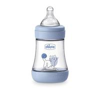 Chicco PERFECT 5 Biberón anticólicos de 150 ml, biberón de flujo lento para 0 meses + con tetina de silicona suave, biberón similar al pecho materno, biberón anticólicos para lactancia mixta, azul