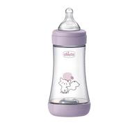 Chicco PERFECT 5 Biberón anticólicos de 240 ml, biberón de flujo medio a partir de 2 meses con tetina de silicona suave, biberón similar al pecho materno, anticólicos para lactancia mixta, lila