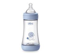 Chicco PERFECT 5 Biberón anticólicos de 240 ml, biberón de flujo medio para 2 meses + con tetina de silicona suave, biberón similar al pecho materno, biberón anticólicos para lactancia mixta, azul
