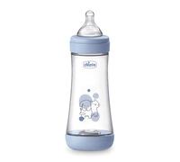 Chicco PERFECT 5 Biberón anticólicos de 300 ml, biberón de flujo rápido para 4 meses + con tetina de silicona suave, biberón similar al pecho materno, biberón anticólicos para lactancia mixta, azul