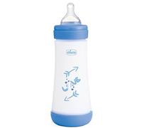 Chicco Perfect 5 Biberones Anticólicos con Tetina de Silicona de Flujo Rápido para Bebés 4 Meses, Biofuncional con Sistema Intuiflow, Color Azul, 300 ml