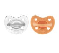 Chicco Physio Luxe Chupete para Bebés 6-16 Meses, Chupete recién nacido, 100% Silicona Suave y flexible, Pezón Suave, Apoya Respiración Fisiológica y Desarrollo Boca, Naranja y Gris Transparente,2 ud