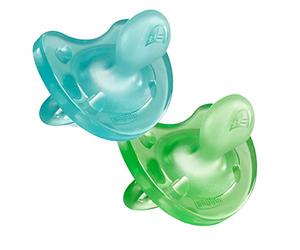 Chicco Physio Soft Chupetes para Bebés de 16 a 36 Meses, 2 Unidades - De Silicona Suave y Delicada que Imita el Pecho Materno, con Orificios de Ventilación y Tetina Physioforma - Azul y Verde