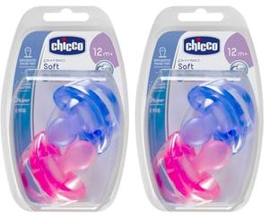 Chicco Physio Soft Chupetes para Bebés de 16 a 36 Meses, 2 Unidades - De Silicona Suave y Delicada que Imita el Pecho Materno, con Orificios de Ventilación y Tetina Physioforma - Rosa y Morado