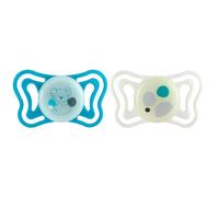 Chicco PhysioForma Light, Chupete 16-36 M, Chupetes Recién Nacido con Pezón Suave de Silicona, Ayuda a la Respiración Fisiológica y Favorece Desarrollo Correcto de la Boca, Brilla en la Noche, 2 pz