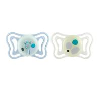 Chicco PhysioForma Light, Chupete 2-6 M, Chupetes Recién Nacido con Pezón Suave de Silicona, Ayuda a la Respiración Fisiológica y Favorece Desarrollo Correcto de la Boca, Brilla en la Noche, 2 pz