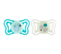 Chicco PhysioForma Light, Chupete 6-16 M, Chupetes Recién Nacido con Pezón Suave de Silicona, Ayuda a la Respiración Fisiológica y Favorece Desarrollo Correcto de la Boca, Brilla en la Noche, 2 pz