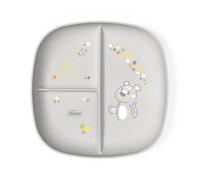 Chicco Plato de Comida para Bebés y Niños, Plato de Comida con 3 Compartimentos para Descubrir Nuevos Sabores, Lavable en el Lavavajillas, Apto para Microondas, Sin BPA, 12+ Meses, Gris