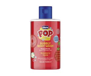 Chicco POP Bubbly Gel de Ducha Strawberry Candy, Gel de Ducha Infantil, Baño de burbujas Perfumado, Aroma Fresa, Jabón Suave, Fórmula Vegana, 300 ml