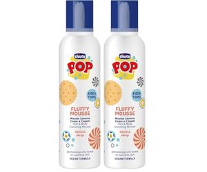 Chicco POP Fluffy Mousse Espuma Limpiadora Vanilla Wrap 200ml - Espuma Limpiadora Suave para Bebé, Aroma Vainilla, Higiene Diaria, Piel Sensible, Baño, Fórmula Vegana, Sin Lágrimas (Paquete de 2)