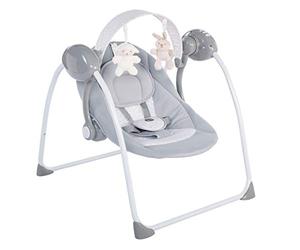 Chicco Relax & Play - Balancín electrónico para bebés a partir de 0 meses hasta 9 kg, balancín ajustable con 5 velocidades, arco de juego con 12 melodías y 2 peluches, cierre compacto, color gris