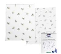 Chicco Sábanas de Fibra de Bambú, 2 Piezas Sábanas con Esquinas, Compatibles con Colchones 50x83 cm, Fantasía con hojas y caracoles, Hecho en Fibra de Bambú