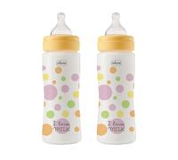 Chicco Set 2 Biberones Anticolicos Perfect Easy Fast Flow 330 ml, Biberón Bebé Chicco, Biberones Anticólicos con Válvula Anticólico, Pack Ahorro Bebe Niña 4 Meses+