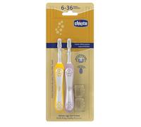 Chicco Set 2 Cepillos de Dientes Para Niños, Con Cabezal Redondeado, Cerdas Suaves Delicadas Para Encías y Dientes, Mango Ancho Antideslizante, Cubierta de Cerdas Incluidas, 6-36 M, 2 Piezas, Niña
