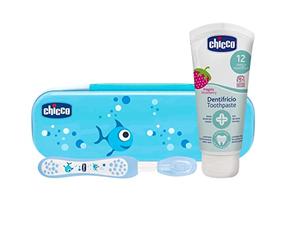 Chicco Set Azul Cepillo Y Pasta Con Flúor 6M+, Azul, 3 Unidad (Paquete de 1)
