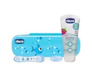 Chicco Set Azul Cepillo Y Pasta Con Flúor 6M+, Azul, 3 Unidad (Paquete de 1)