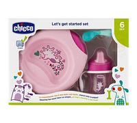 Chicco - Set completo comida, incluye plato + cubiertos + vaso, 6 m+, rosa