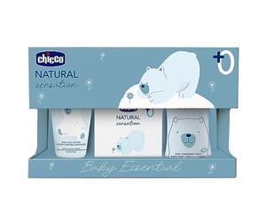 Chicco Set Cosmética Natural Sensation Essential, con Champú y Gel Sin Lágrimas 200 ml y Crema Corporal para niños 150 ml y Agua de Colonia 100 ml, Idea de Regalo Bebé