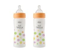 Chicco Set de 2 Biberones Perfect Easy Flujo Medio, Biberón Anticólico, Reduce la Regurgitación y la Irritabilidad, Biberón de Plástico de 250 ml, Set de Regalo, Pack Ahorro, 2 Meses+, Bebé Niña